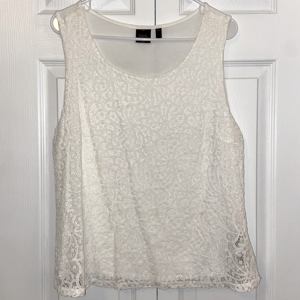Rafaella White Lace-front Sleeveless Top